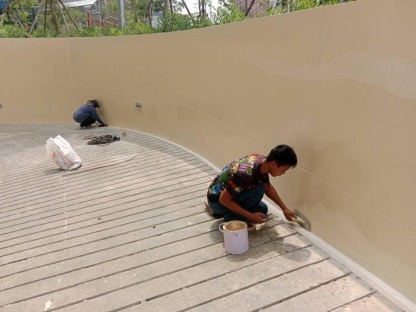 การเก็บรายละเอียดผนังโค้ง - พื้นโพลีไวนิลคละสีชนิดเคลือบแข็ง - บารมี